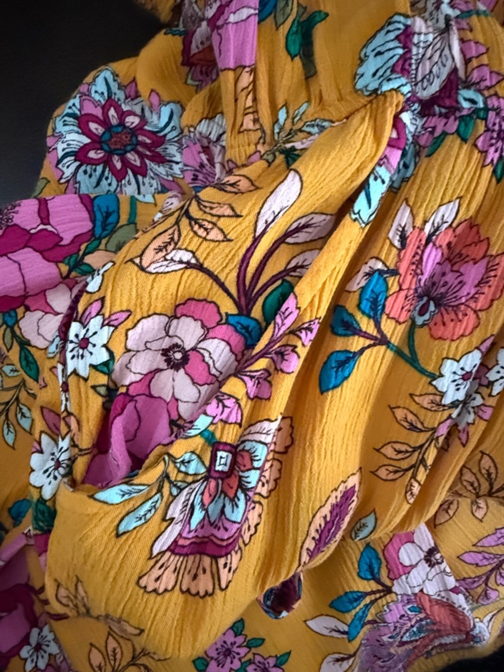 a.n.a NWOT Mustard Yellow Floral Wide-Leg Jumpsuit with pockets LARGE - Picture 8 of 8